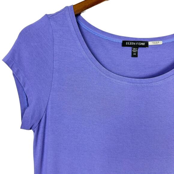Eileen Fisher | Lilac Purple Round Neck Short Sleeve Knee Length T-shirt Dress - Picture 4 of 8